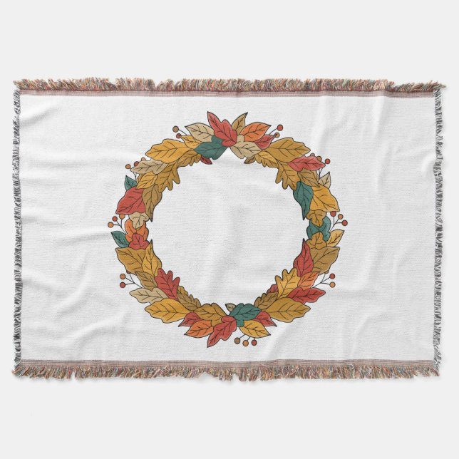 Fall Leaf Wreath Circle Throw Blanket (Front)