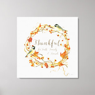 Fall Leaf Wreath Thankful Faith Family Friends Canvas Print