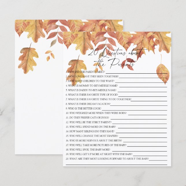 Fall leaves - 20 questions about the Parents (Front/Back)