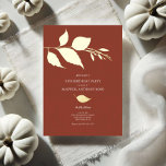 Fall Leaves 50th Birthday Invitations<br><div class="desc">Celebrate his milestone with our elegant 50th birthday invitations, perfect for an adult gathering in the autumn season. Featuring a rustic burnt orange background and a unique border of fall leaves in gold foil, these invitations combine simplicity with modern sophistication. The event details are set in a clean type, creating...</div>
