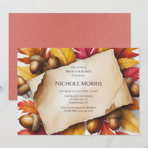 Fall Leaves & Acorns Rustic Brunch & Bubbly Invitation