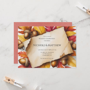 Fall Leaves & Acorns Rustic Wedding Invitation
