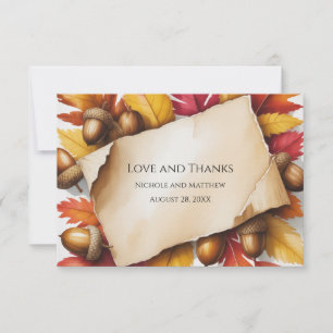 Fall Leaves & Acorns Rustic Wedding Thank You Card