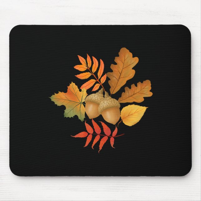 Fall Leaves And Acorns Autumn Hello Fall Thanksgiv Mouse Pad (Front)