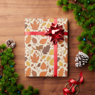 Fall Leaves and Acorns Seamless Wrapping Paper