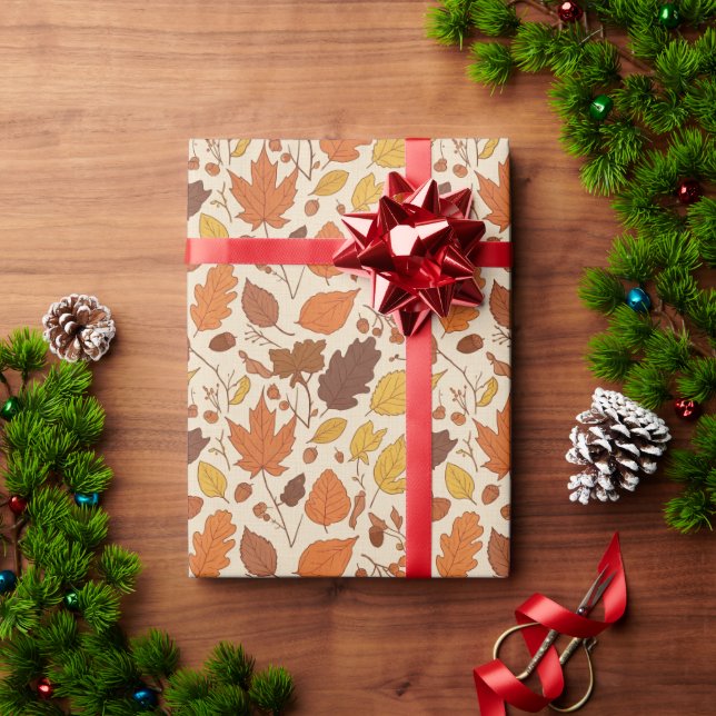 Fall Leaves and Acorns Seamless Wrapping Paper (Holiday Gift)