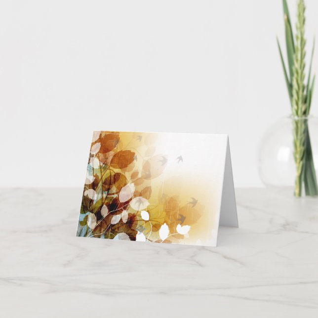 Fall Leaves And Birds In Autumn Blank Note Cards (Front)