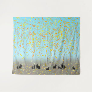 Fall Leaves and Bunnies in the Mist Tapestry