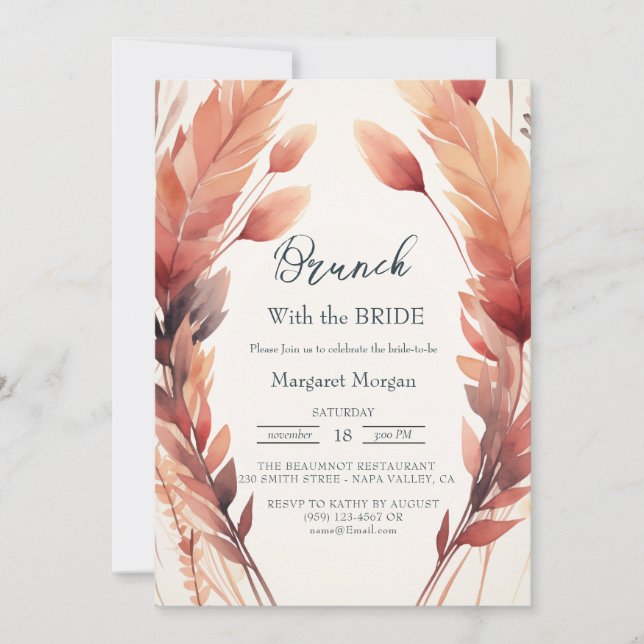 Fall Leaves and Feathers Brunch With Bride Invitation (Front)