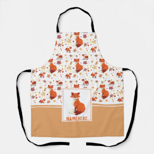 Fall Leaves and Fox Pattern Custom Name Apron