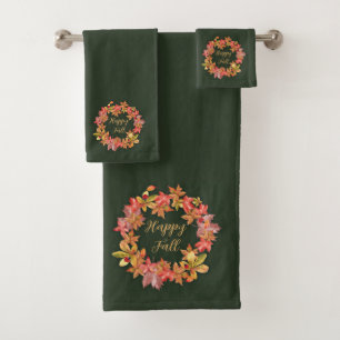 Fall leaves and ladybugs with customisable text bath towel set