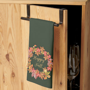 Fall leaves and ladybugs with customisable text tea towel