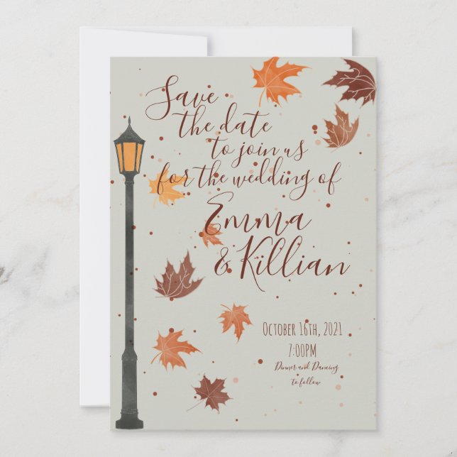 Fall Leaves and Lights Save The Date (Front)