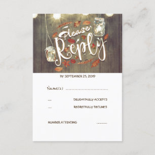 Fall Leaves and Mason Jars Wedding RSVP Card