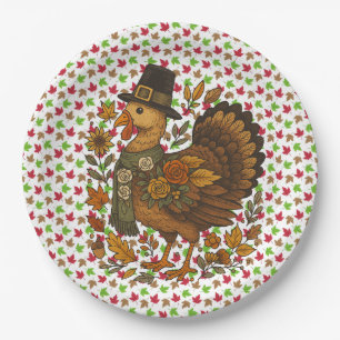 Fall Leaves And Mr. Turkey Paper Plates