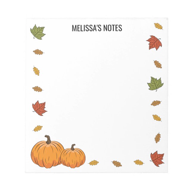Fall Leaves And Orange Pumpkins With Custom Text Notepad (Front)