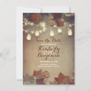 Fall Leaves and Rustic Mason Jars Save the Date