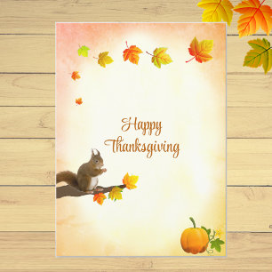 Fall Leaves and Squirrel Thanksgiving Greetings Card