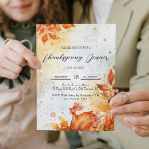 Fall Leaves and Turkey Red and Yellow Thanksgiving Invitation