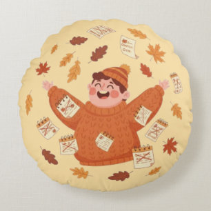 Fall Leaves Art Playful Autumn Design Round Cushion