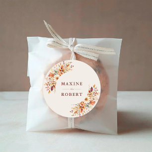 Fall Leaves Autumn Botanical Watercolor Wedding Classic Round Sticker