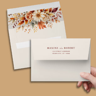 Fall Leaves Autumn Botanical Watercolor Wedding Envelope