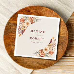 Fall Leaves Autumn Botanical Watercolor Wedding Napkin