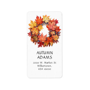 FALL LEAVES  AUTUMN COLORS WREATH LABEL