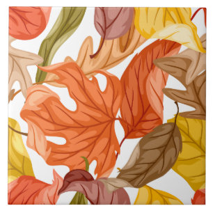 Fall Leaves Autumn Colourful Seasonal Botanical Ceramic Tile