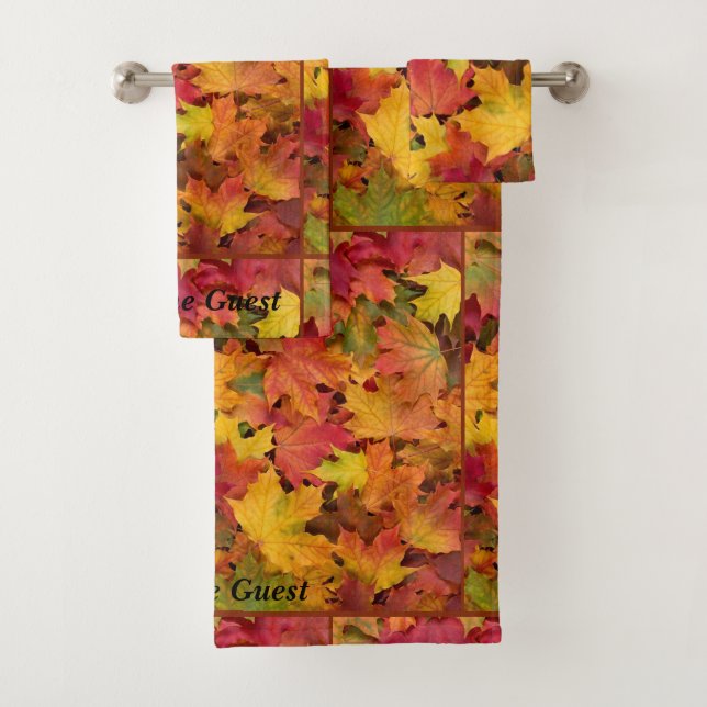 Fall Leaves Autumn Colours Guest Personalise Bath Towel Set (Insitu)