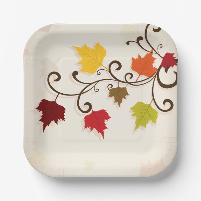 Fall Leaves Autumn Holiday Thanksgiving  Paper Plate (Front)