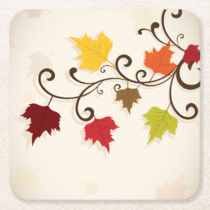 Fall Leaves Autumn Holiday Thanksgiving  Square Paper Coaster