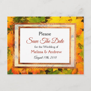 Fall Leaves Autumn Wedding Save the Date Announcement Postcard