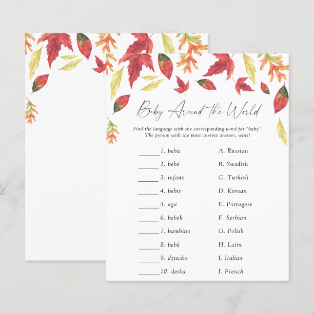 Fall leaves baby shower Baby around the world (Front/Back)