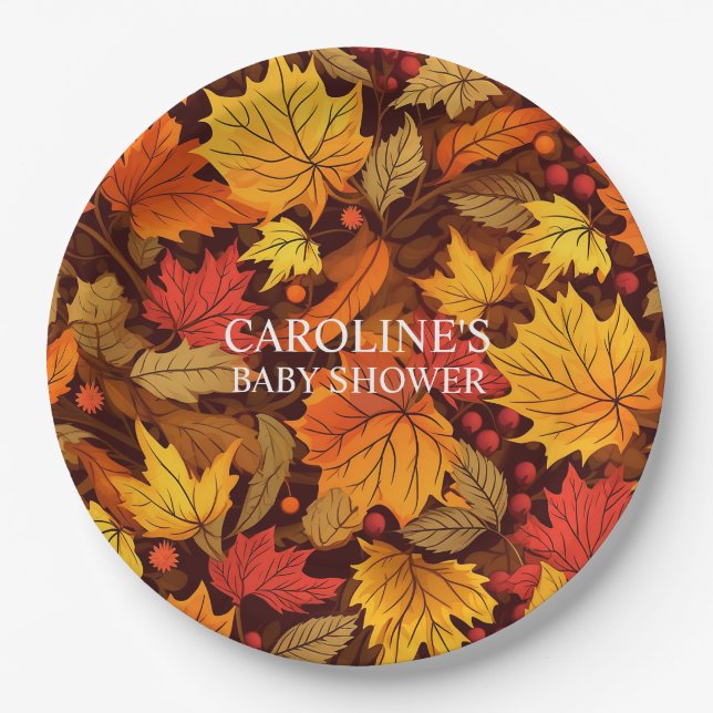 Fall Leaves Baby Shower Paper Plates (Front)