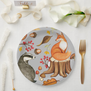 Fall Leaves Badger & Fox   Paper Plate