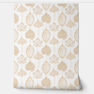 Fall Leaves Beige White Wallpaper