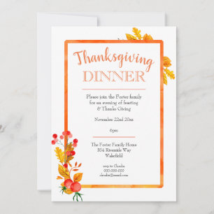 Fall Leaves & Berries Thanksgiving Dinner Invitation