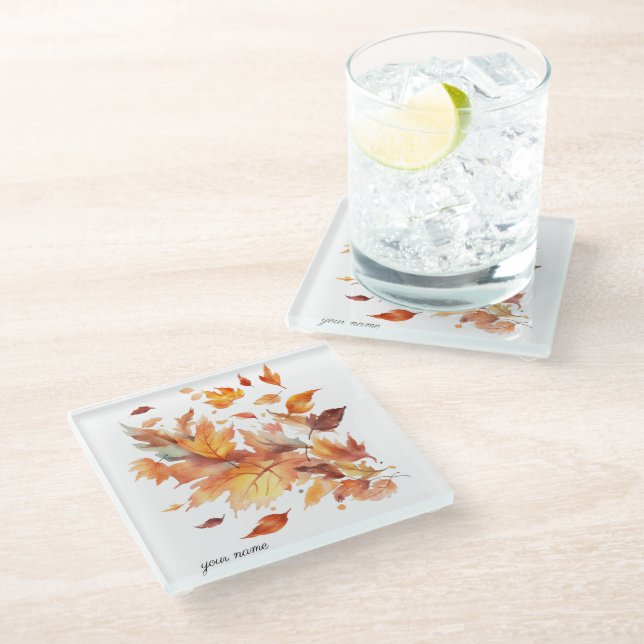 Fall leaves blown in the wind watercolor  Coaster (Angled)