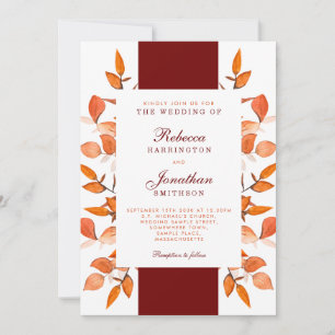 Fall Leaves Burnt Orange Wedding Invitation