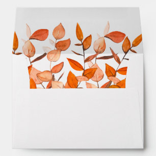 Fall Leaves Burnt Orange White Wedding Envelope