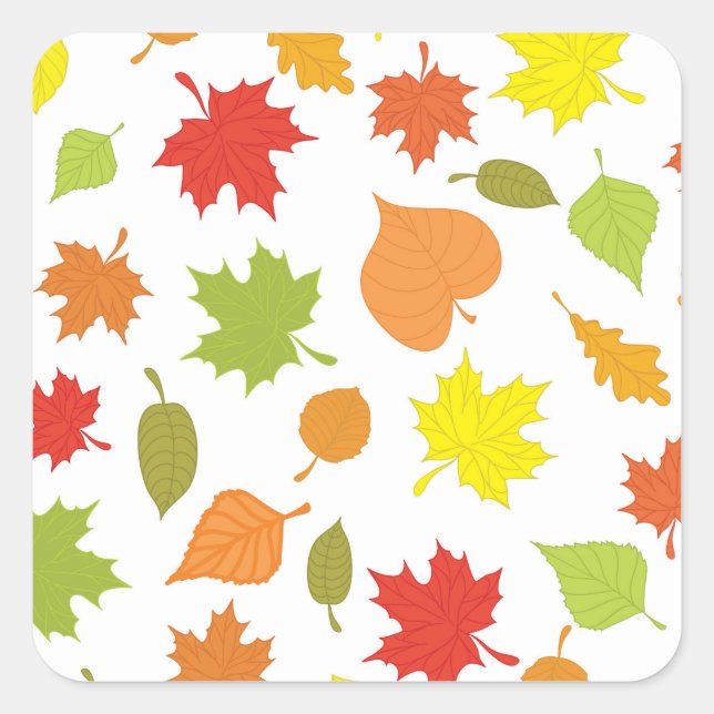 Fall leaves colourful square sticker (Front)