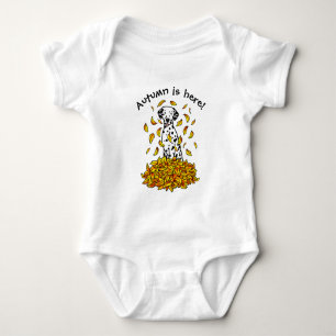 Fall Leaves Dalmatian (black 1) Dog Playing Cute Baby Bodysuit
