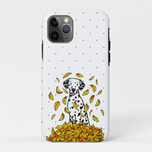 Fall Leaves Dalmatian (black 1) Dog Playing Cute iPhone 11 Pro Case