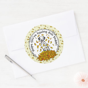 Fall Leaves Dalmatian (black 1) Dog Playing Cute Classic Round Sticker