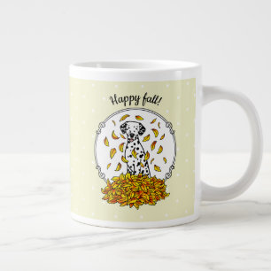 Fall Leaves Dalmatian (black 1) Dog Playing Cute Large Coffee Mug