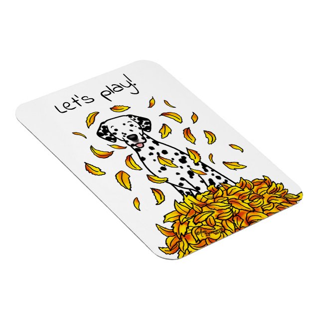 Fall Leaves Dalmatian (black 1) Dog Playing Cute Magnet (Right Side)