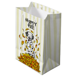 Fall Leaves Dalmatian (black 1) Dog Playing Cute Medium Gift Bag