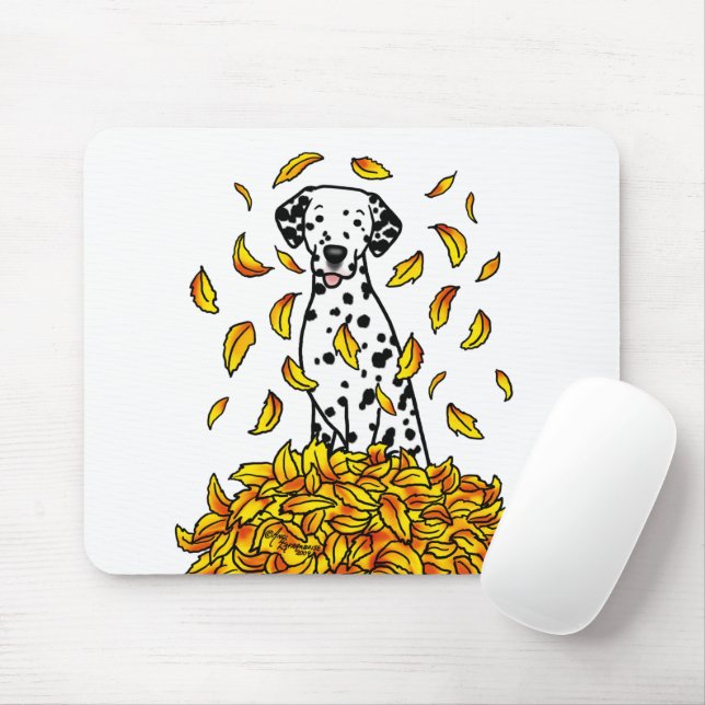 Fall Leaves Dalmatian (black 1) Dog Playing Cute Mouse Pad (With Mouse)