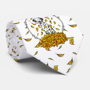 Fall Leaves Dalmatian (black 1) Dog Playing Cute Tie